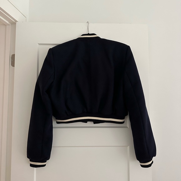 selling zara crop wool bomber jacket in navy, size small - Picture 8 of 8